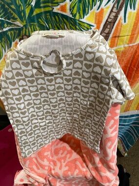 Glitter Girl Beige Heart-Print Kids Top with Heart Ring Detail